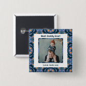 ハッピーパパの日ダディ最高のーパパエバーブルー写真 缶バッジ (正面&裏面)