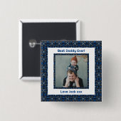 ハッピーパパの日ダディ最高のーパパエバーブルー写真 缶バッジ (正面&裏面)