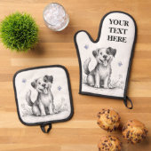 ハッピーパピードッグパーソナライズネーム文字ブルー 鍋つかみ&鍋敷きセット (トップダウン)