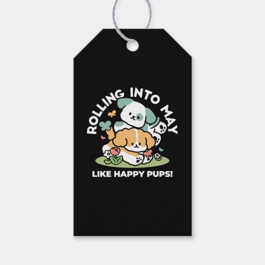 ハッピーパピー転がズ・トゥ・メイ – かわいいドッグアート ギフトタグ (正面)