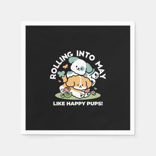 ハッピーパピー転がズ・トゥ・メイ – かわいいドッグアート スタンダードカクテルナプキン (正面)