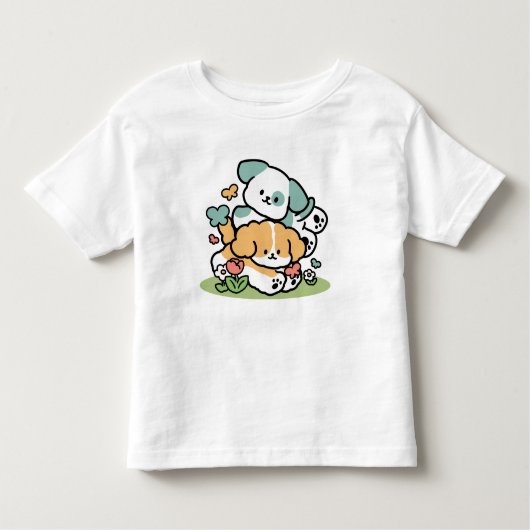 ハッピーパピー転がズ・トゥ・メイ – かわいいドッグアート トドラーTシャツ (正面)