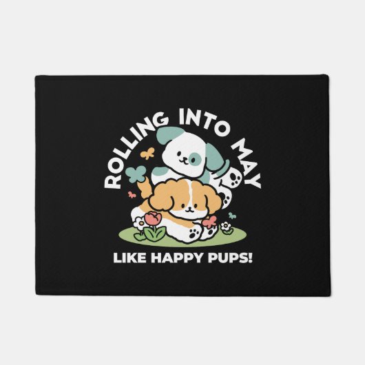 ハッピーパピー転がズ・トゥ・メイ – かわいいドッグアート ドアマット (正面)