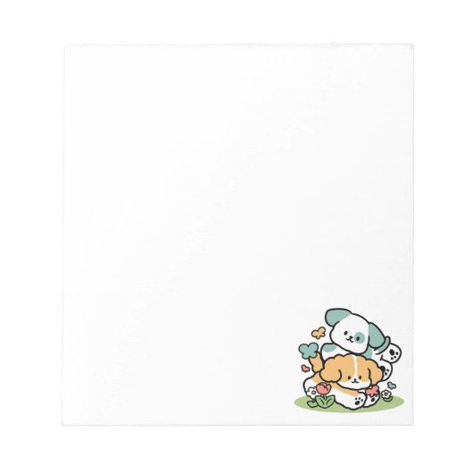 ハッピーパピー転がズ・トゥ・メイ – かわいいドッグアート ノートパッド (正面)