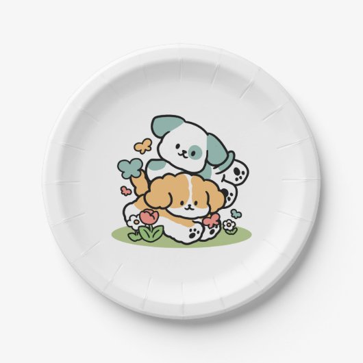 ハッピーパピー転がズ・トゥ・メイ – かわいいドッグアート ペーパープレート (正面)