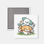 ハッピーパピー転がズ・トゥ・メイ – かわいいドッグアート マグネット (正面/裏面)