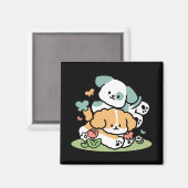 ハッピーパピー転がズ・トゥ・メイ – かわいいドッグアート マグネット (正面/裏面)