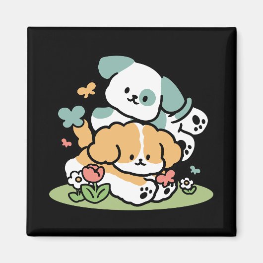 ハッピーパピー転がズ・トゥ・メイ – かわいいドッグアート マグネット (正面)