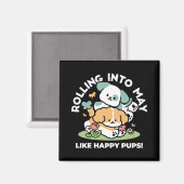 ハッピーパピー転がズ・トゥ・メイ – かわいいドッグアート マグネット (正面/裏面)