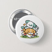 ハッピーパピー転がズ・トゥ・メイ – かわいいドッグアート 缶バッジ (正面&裏面)