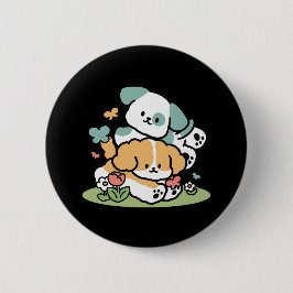 ハッピーパピー転がズ・トゥ・メイ – かわいいドッグアート 缶バッジ