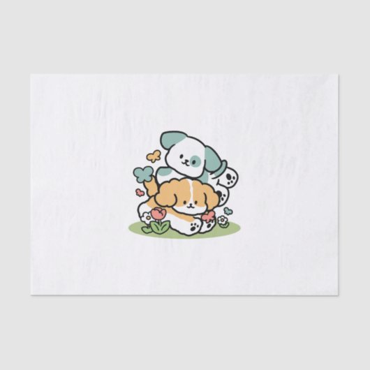 ハッピーパピー転がズ・トゥ・メイ – かわいいドッグアート 薄葉紙 (正面)