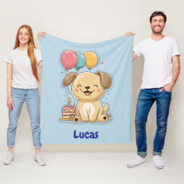 ハッピーパピー、男の子、1歳の誕生日プレゼント、名入れ  フリースブランケット