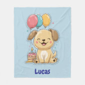 ハッピーパピー、男の子、1歳の誕生日プレゼント、名入れ  フリースブランケット (正面)