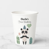 ハッピーパンダとパーティー帽子とギフト，誕生日 紙コップ (裏面)