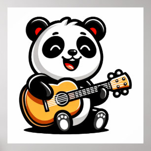 ハッピーパンダギタリスト – かわいいアコースティックミュージックデザイン ポスター