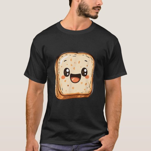 ハッピーパン切り漫画の笑顔トースト Tシャツ (正面)