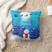ハッピーパーソナライズされたクリスマス雪だるま クッション (ブランケット)