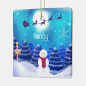 ハッピーパーソナライズされたクリスマス雪だるま セラミックオーナメント (左)