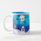 ハッピーパーソナライズされたクリスマス雪だるま ツートーンマグカップ (左)