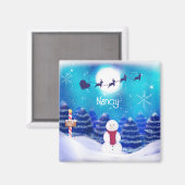 ハッピーパーソナライズされたクリスマス雪だるま マグネット (正面/裏面)