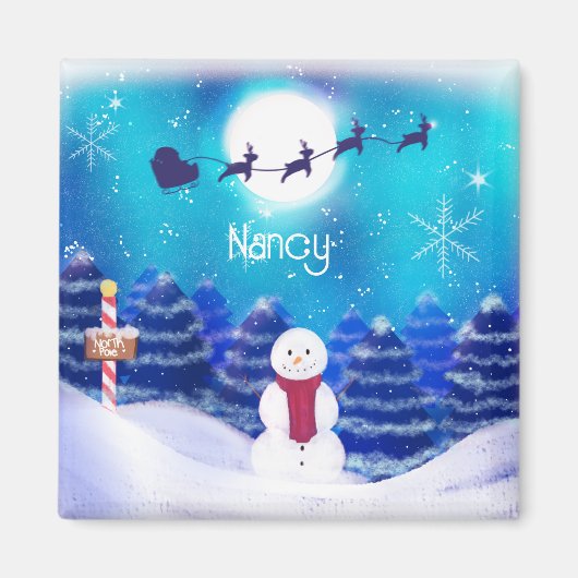 ハッピーパーソナライズされたクリスマス雪だるま マグネット (正面)