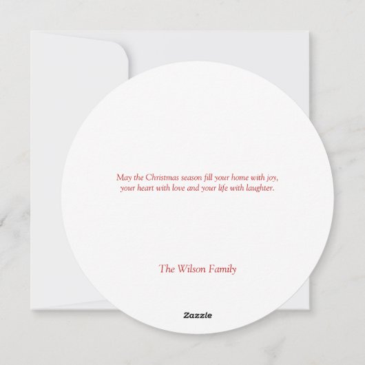 ハッピーパーソナライズされたホリデーズレッドモノグラムリース シーズンカード (裏面)