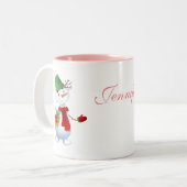 ハッピーパーソナライズされた雪だるま名休日2トーンC ツートーンマグカップ (正面左)