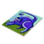 ハッピーパープルキャット絵画抽象芸術 タイル (側面)