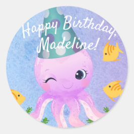 ハッピーパープルタコ誕生日 ラウンドシール