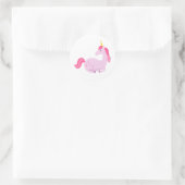 ハッピーパープルパステルユニコーン,ピンクのハートと髪 ラウンドシール (バッグ)