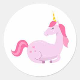 ハッピーパープルパステルユニコーン,ピンクのハートと髪 ラウンドシール