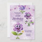ハッピーパープルフラワーバースデーパーティーの招待状 招待状 (正面)