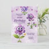ハッピーパープルフラワーバースデーパーティーの招待状 招待状 (スタンド正面)