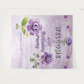 ハッピーパープルフラワーバースデーパーティー背景 タペストリー (正面(横))