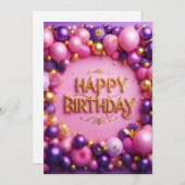 ハッピーパープル誕生日 招待状 (正面/裏面)