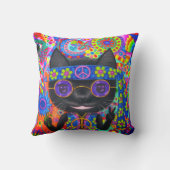 ハッピーヒッパイキャットサングラスピースサインフラワー クッション (裏面)