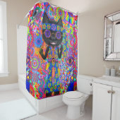 ハッピーヒッパイキャットサングラスピースサインフラワー シャワーカーテン (インサイチュ)
