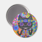 ハッピーヒッパイキャットサングラスピースサインフラワー マグネット (正面/裏面)