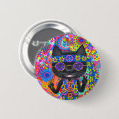 ハッピーヒッパイキャットサングラスピースサインフラワー 缶バッジ (正面&裏面)