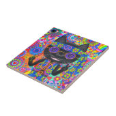 ハッピーヒッピーキャットサングラスピースサインフラワー タイル (側面)