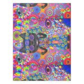 ハッピーヒッピーキャットサングラスピースサインフラワー テーブルクロス (正面)