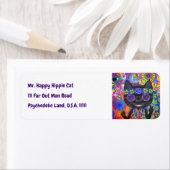 ハッピーヒッピーキャットサングラスピースサインフラワー ラベル (インサイチュ)