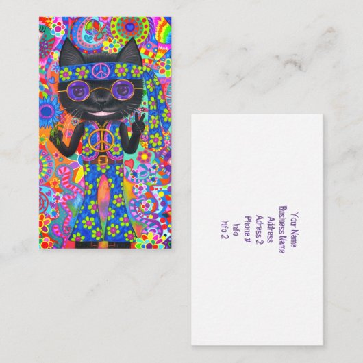 ハッピーヒッピーキャットサングラスピースサインフラワー 名刺 (正面/裏面)