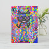 ハッピーヒッピーキャットサングラスピースサインフラワー 招待状 (スタンド正面)