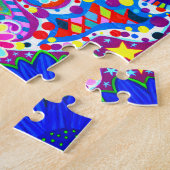 ハッピーヒッピー猫サングラスピースサイン花'60s ジグソーパズル (側面)