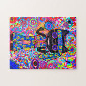 ハッピーヒッピー猫サングラスピースサイン花'60s ジグソーパズル (横)