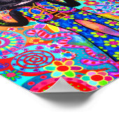 ハッピーヒッピー猫ピースサイン紫サングラス'60s ポスター (角)