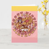 ハッピーヒッピー誕生日レトロ カード (黄色い花)
