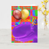 ハッピーヒッポアートパープル カード (黄色い花)